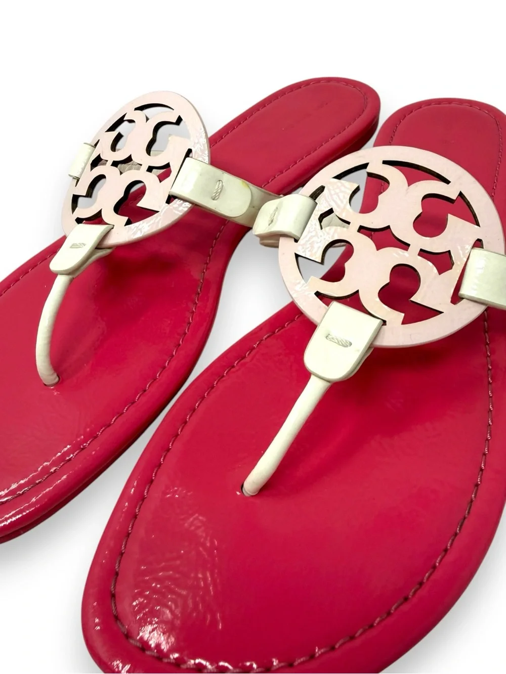 Tory Burch Strawberries ‘n Cream Patent Leather Miller Sandal Pink 12 Women’s